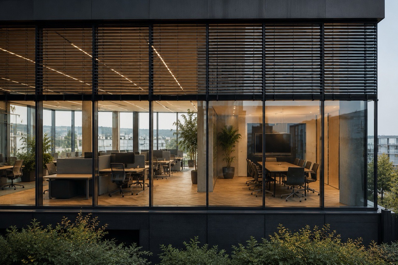 Büro mit smarter Gebäudesteuerung und Dashboard