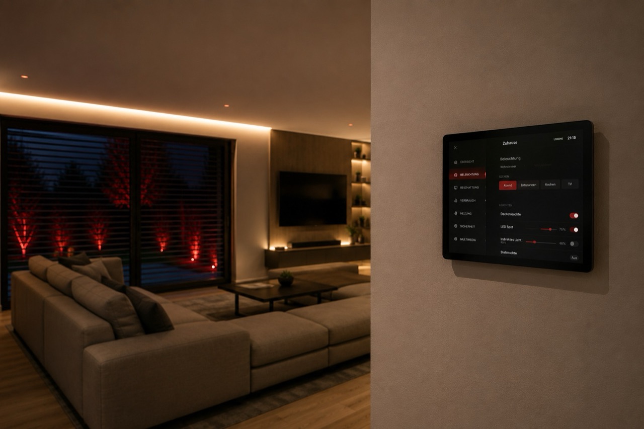 Smart-Home-Dashboard mit Licht-, Klima- und Energie-Übersicht
